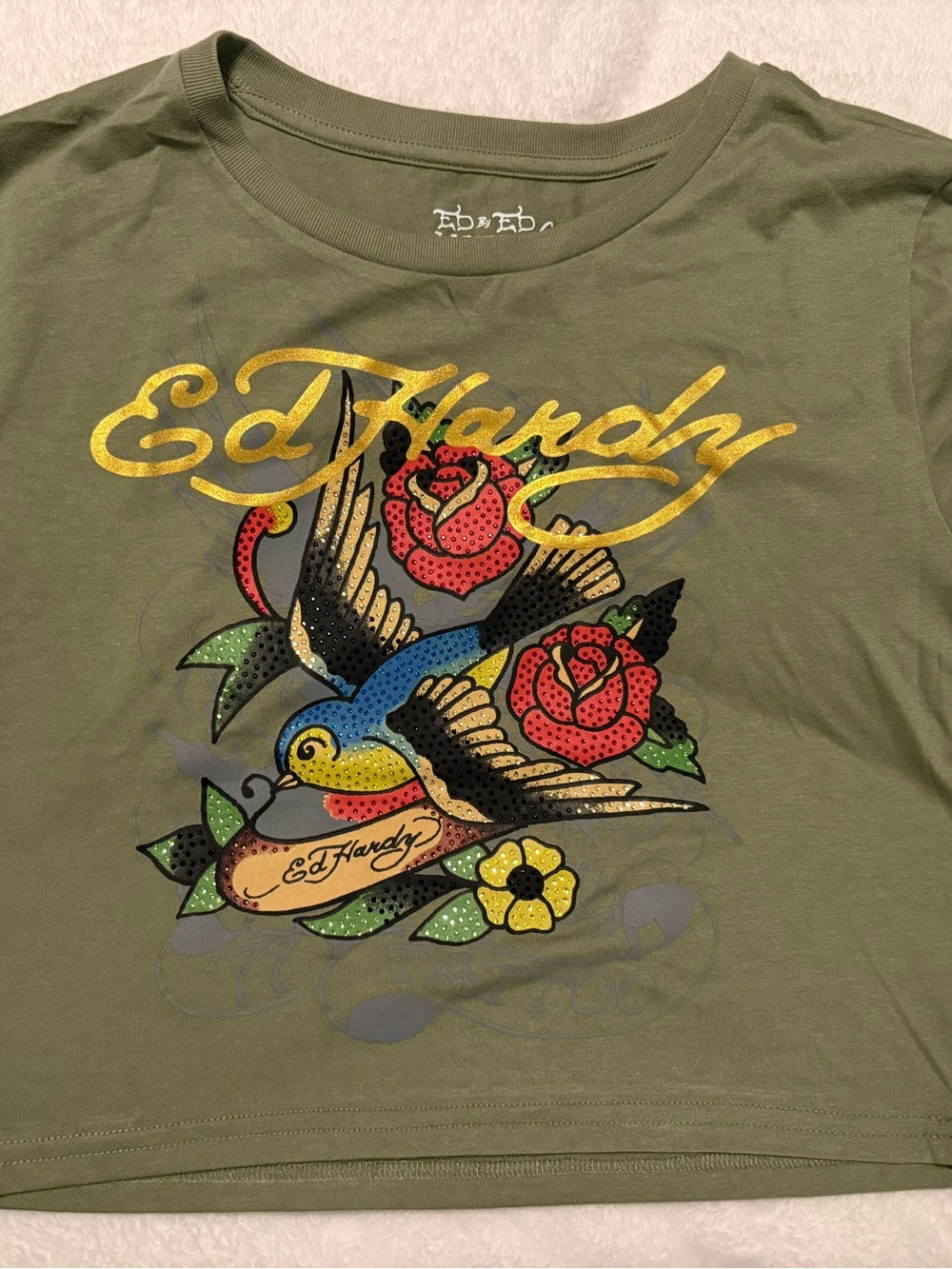 ED HARDY JRS large crop rhinestone tee NWT - Picture 4 of 8